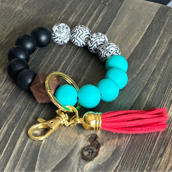 Western Silicone Wristlet Keychain with Red Tassel - Picture 3 of 4